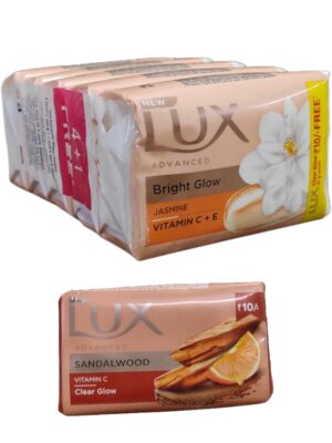 Lux Bright Glow Soap 100gram 5 pieces + 10Rs Lux Sandalwood Soap Free